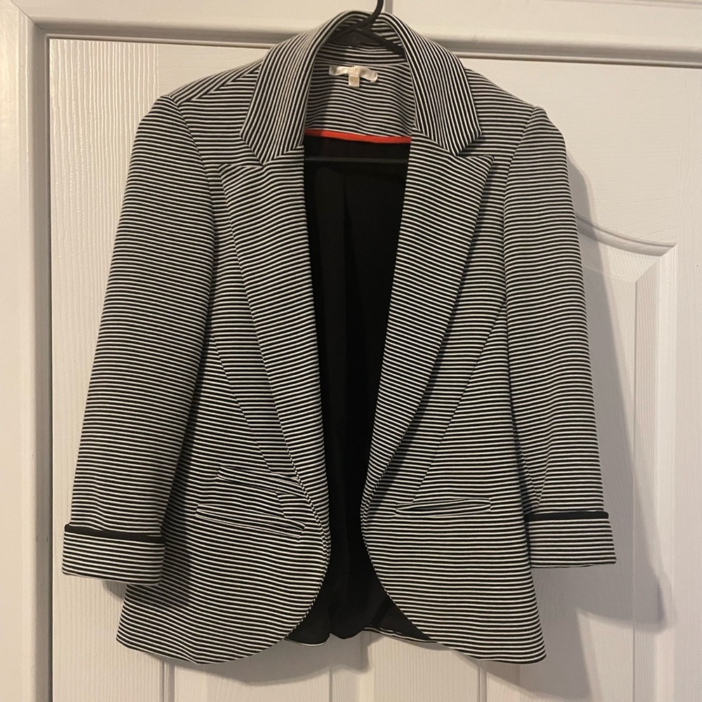 Matty M Black and White Blazer with Relaxed Open Front